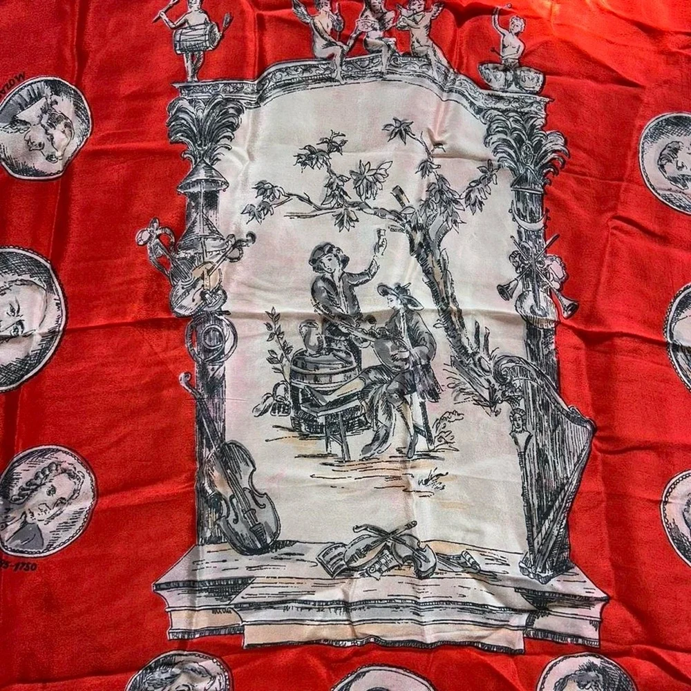 Red and Black Decorative Printed Silk Scarf
